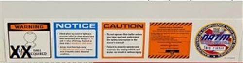 DECAL, ALL-IN-ONE WARNING, FOR 2-5/16" BALL, 15.5" X 3.25"